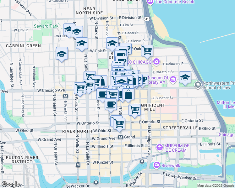 map of restaurants, bars, coffee shops, grocery stores, and more near in Chicago