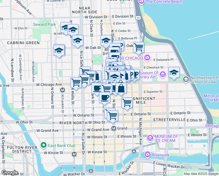 map of restaurants, bars, coffee shops, grocery stores, and more near in Chicago