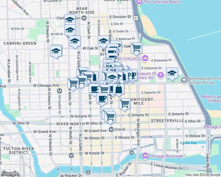 map of restaurants, bars, coffee shops, grocery stores, and more near in Chicago