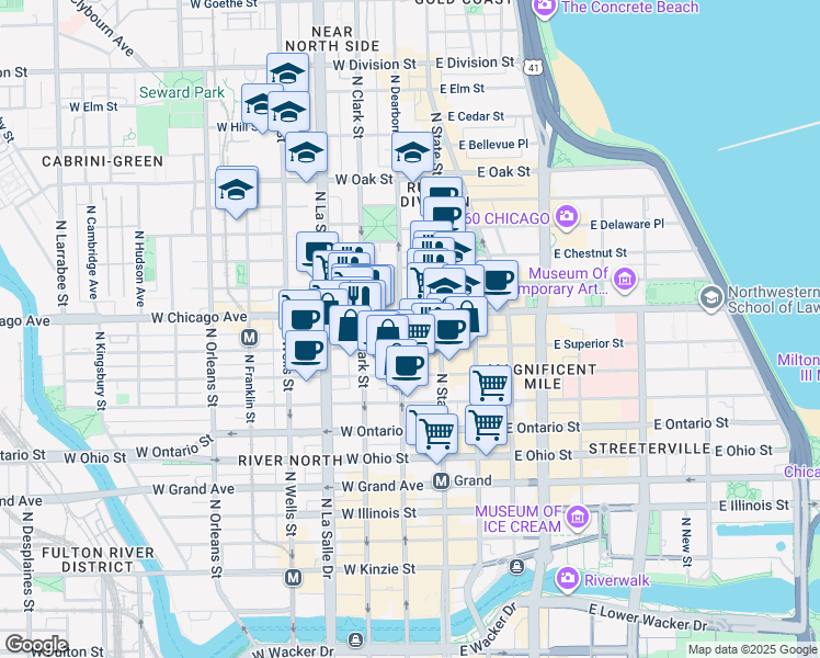 map of restaurants, bars, coffee shops, grocery stores, and more near in Chicago