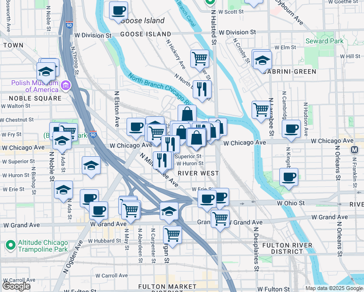 map of restaurants, bars, coffee shops, grocery stores, and more near 932 West Chicago Avenue in Chicago