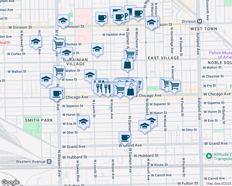 map of restaurants, bars, coffee shops, grocery stores, and more near in Chicago