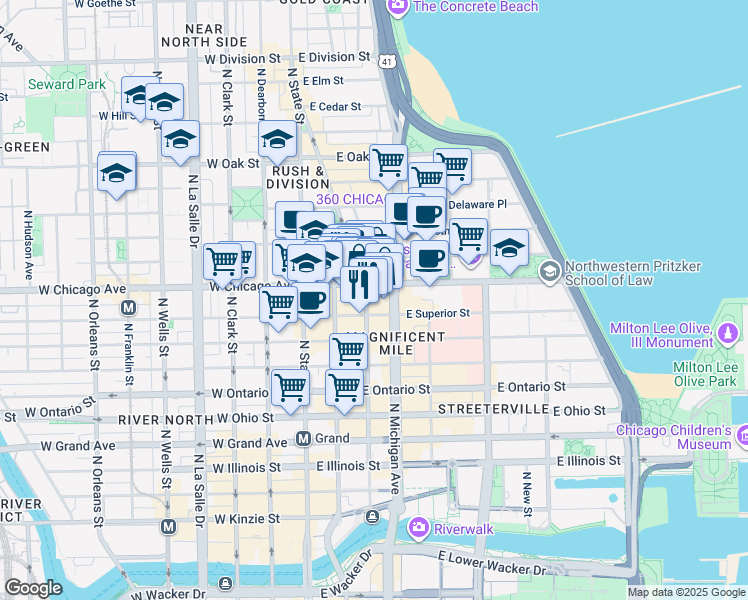 map of restaurants, bars, coffee shops, grocery stores, and more near in Chicago