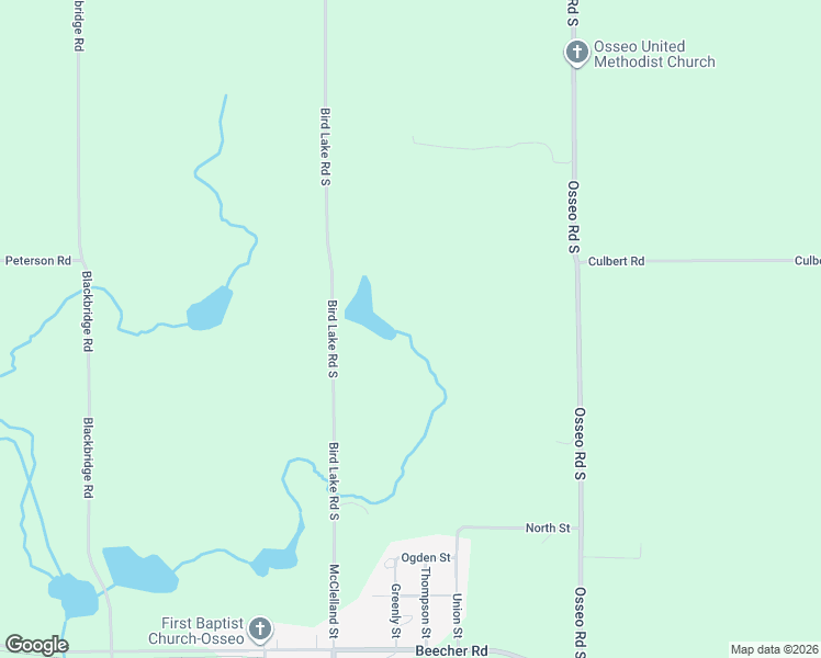 map of restaurants, bars, coffee shops, grocery stores, and more near 2175 Bird Lake Road South in Osseo