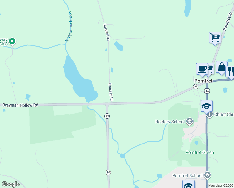 map of restaurants, bars, coffee shops, grocery stores, and more near 10 Quasset Road in Pomfret