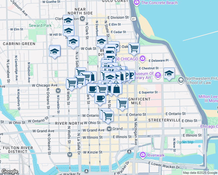 map of restaurants, bars, coffee shops, grocery stores, and more near in Chicago