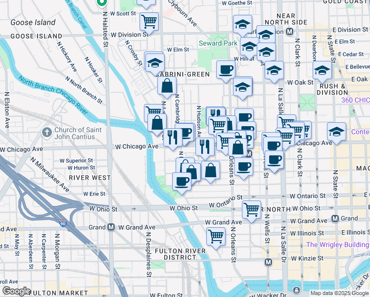 map of restaurants, bars, coffee shops, grocery stores, and more near in Chicago