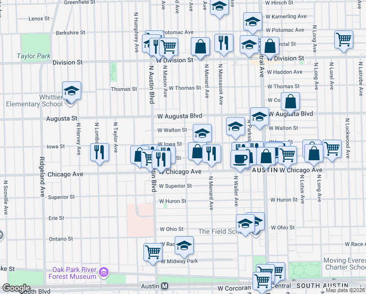 map of restaurants, bars, coffee shops, grocery stores, and more near 856 North Mayfield Avenue in Chicago