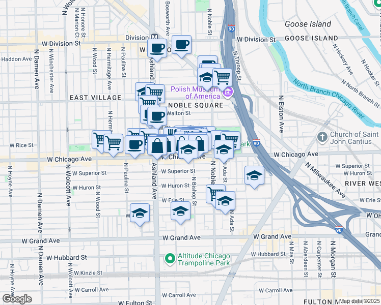 map of restaurants, bars, coffee shops, grocery stores, and more near 1452 West Chicago Avenue in Chicago