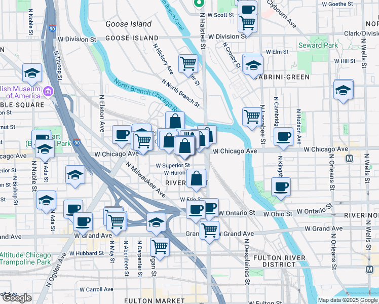 map of restaurants, bars, coffee shops, grocery stores, and more near 836 West Chicago Avenue in Chicago