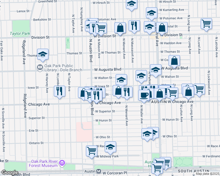 map of restaurants, bars, coffee shops, grocery stores, and more near 856 North Mayfield Avenue in Chicago