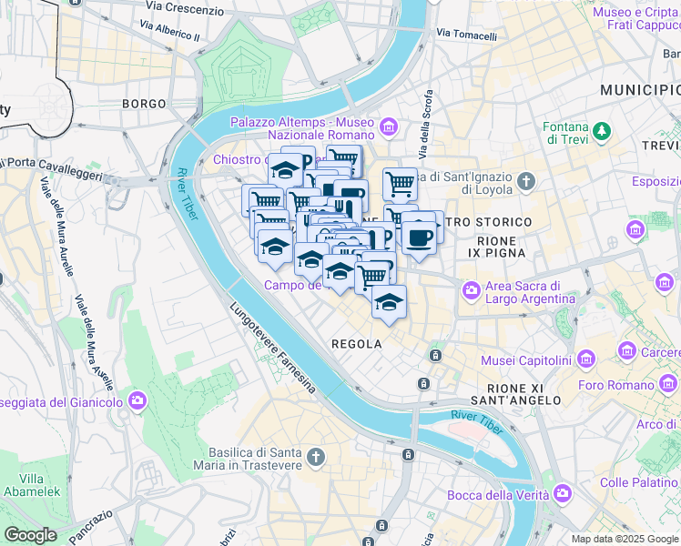 map of restaurants, bars, coffee shops, grocery stores, and more near 12 Arco di Santa Margherita in Roma