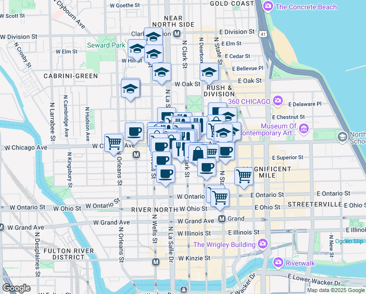 map of restaurants, bars, coffee shops, grocery stores, and more near in Chicago
