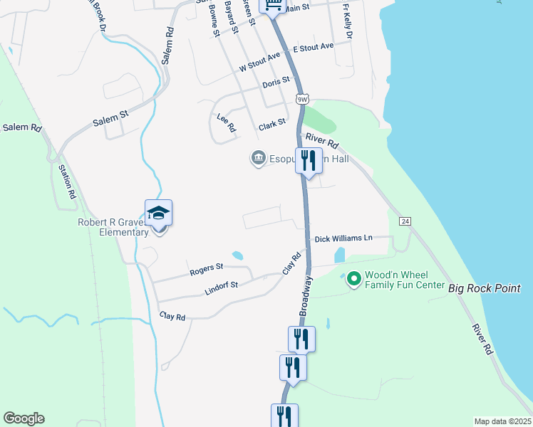 map of restaurants, bars, coffee shops, grocery stores, and more near 9 4 Sisters Lane in Port Ewen
