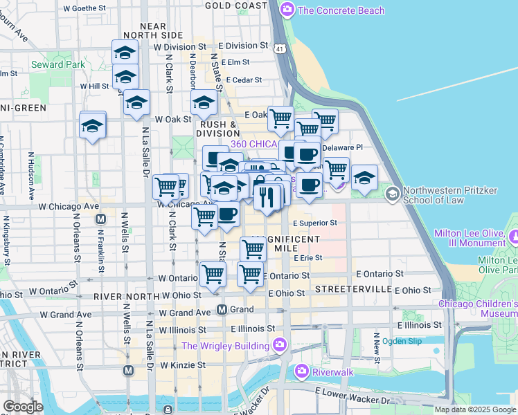 map of restaurants, bars, coffee shops, grocery stores, and more near in Chicago