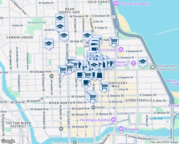 map of restaurants, bars, coffee shops, grocery stores, and more near in Chicago