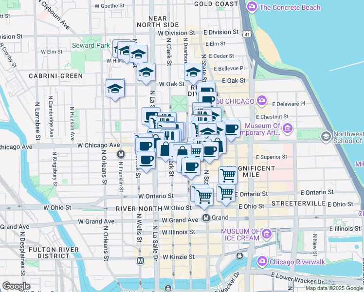 map of restaurants, bars, coffee shops, grocery stores, and more near in Chicago