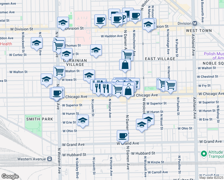 map of restaurants, bars, coffee shops, grocery stores, and more near in Chicago