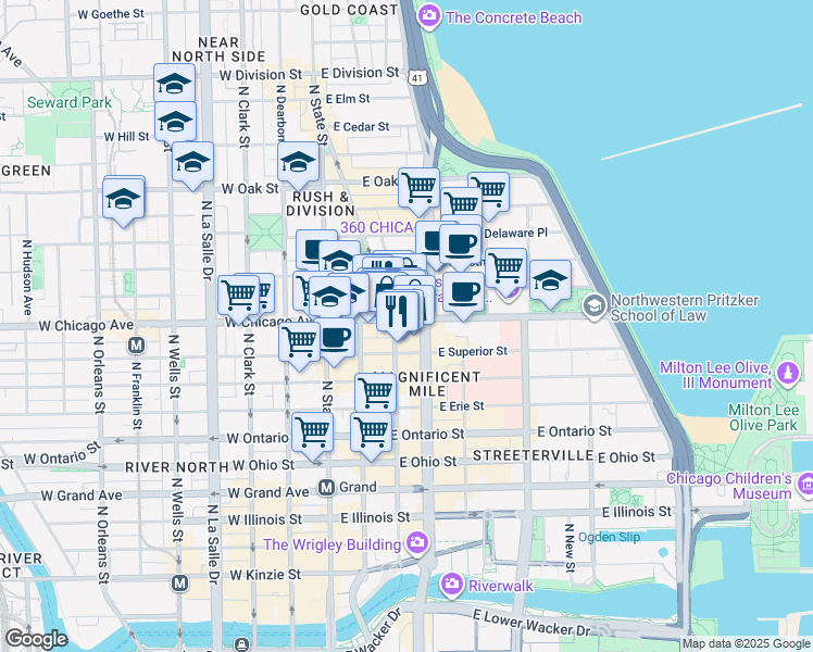 map of restaurants, bars, coffee shops, grocery stores, and more near in Chicago