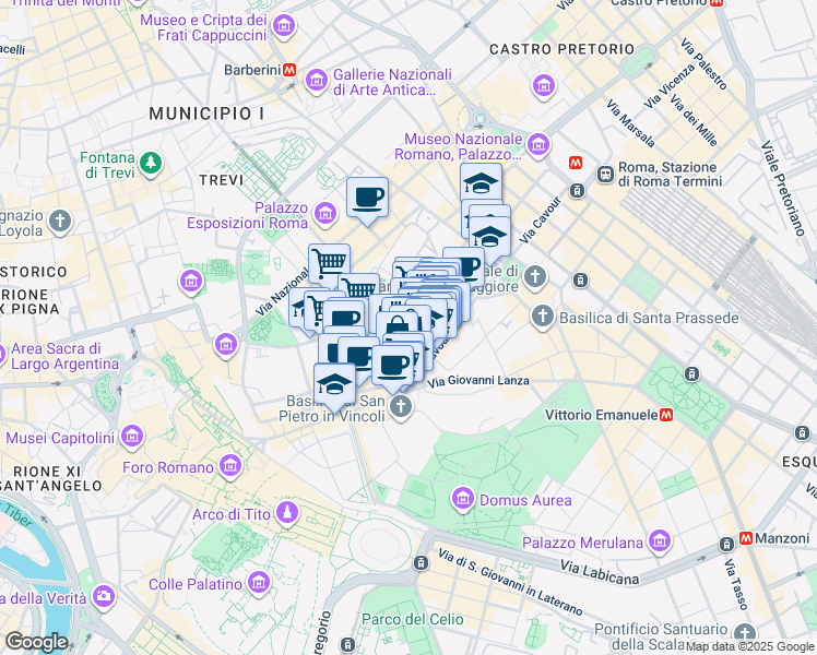 map of restaurants, bars, coffee shops, grocery stores, and more near 37 Via dè Ciancaleoni in Roma