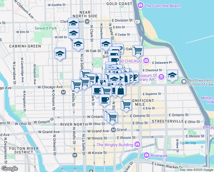 map of restaurants, bars, coffee shops, grocery stores, and more near in Chicago