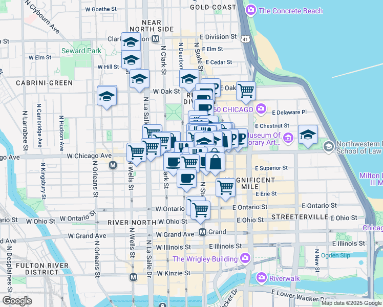 map of restaurants, bars, coffee shops, grocery stores, and more near in Chicago