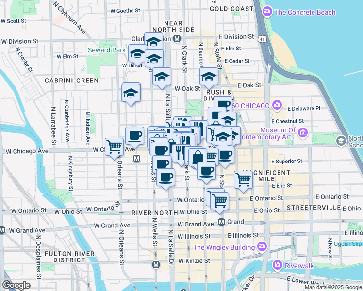 map of restaurants, bars, coffee shops, grocery stores, and more near in Chicago