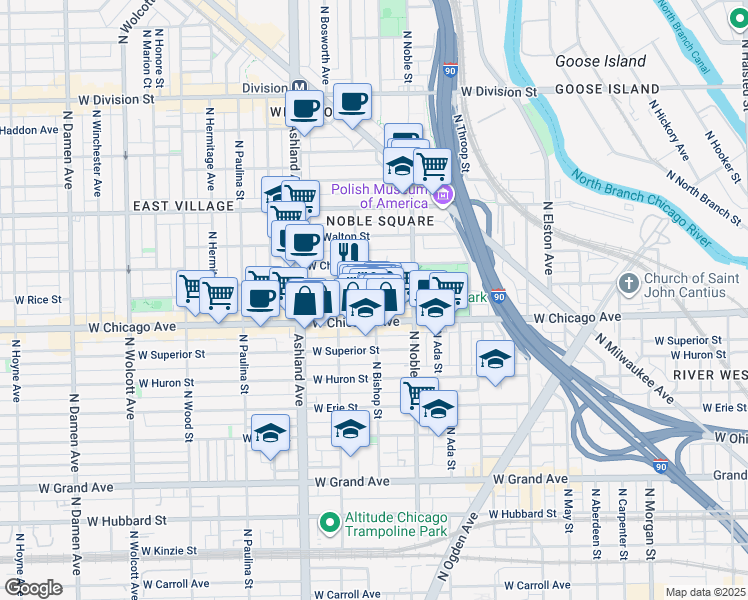 map of restaurants, bars, coffee shops, grocery stores, and more near 1452 West Chicago Avenue in Chicago
