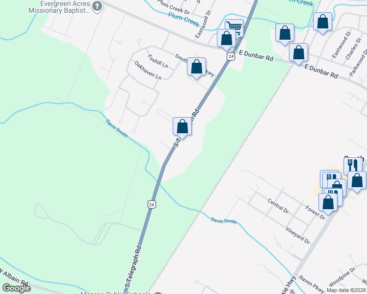 map of restaurants, bars, coffee shops, grocery stores, and more near 15340 U.S. 24 in Monroe