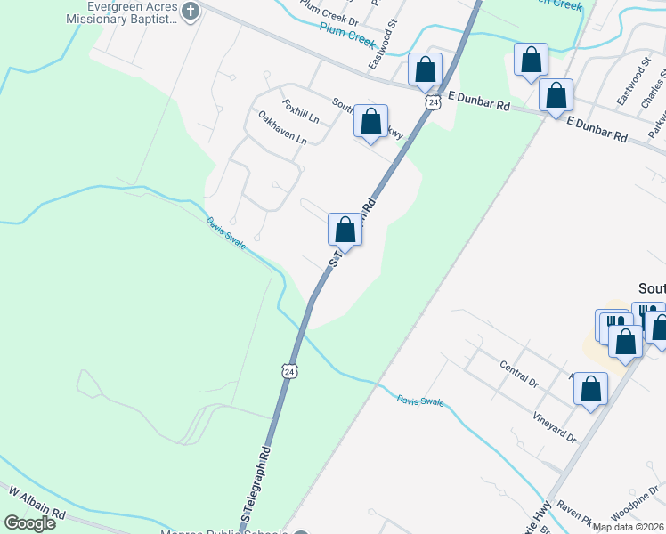 map of restaurants, bars, coffee shops, grocery stores, and more near 15340 U.S. 24 in Monroe