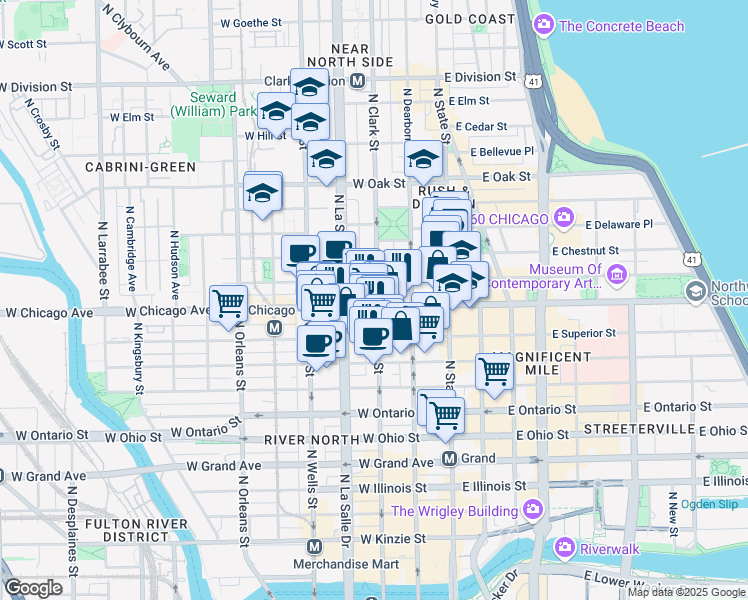 map of restaurants, bars, coffee shops, grocery stores, and more near in Chicago