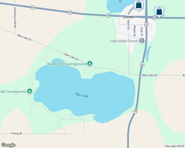 map of restaurants, bars, coffee shops, grocery stores, and more near 12027-12343 Bair Lake Street in Jones