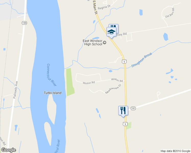 map of restaurants, bars, coffee shops, grocery stores, and more near 42 Winton Road in East Windsor