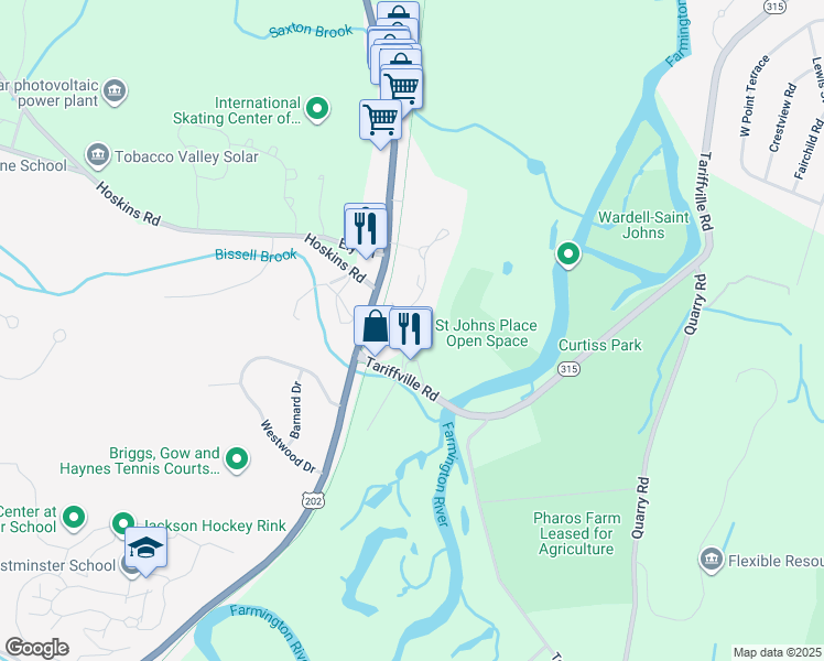 map of restaurants, bars, coffee shops, grocery stores, and more near 20 Simsbury Landing in Simsbury