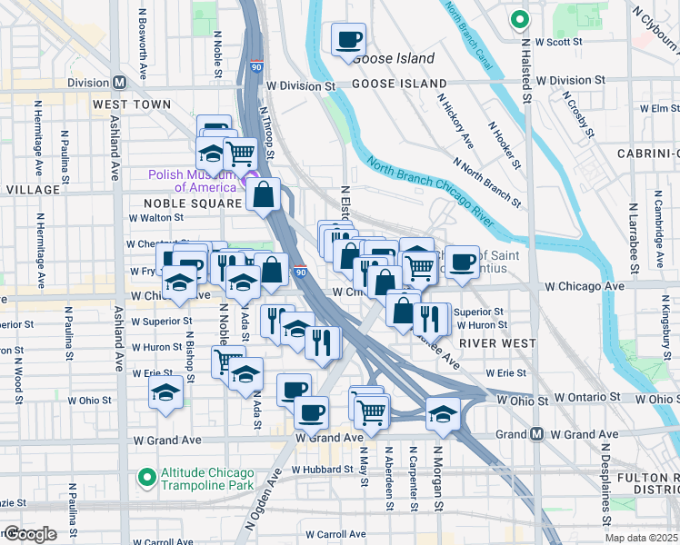 map of restaurants, bars, coffee shops, grocery stores, and more near 1148 West Chicago Avenue in Chicago