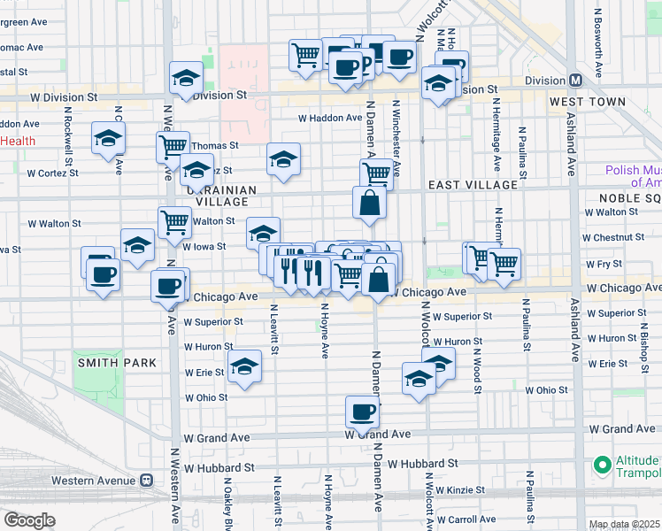 map of restaurants, bars, coffee shops, grocery stores, and more near in Chicago