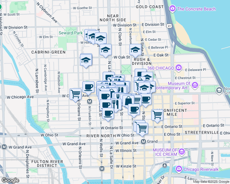 map of restaurants, bars, coffee shops, grocery stores, and more near in Chicago