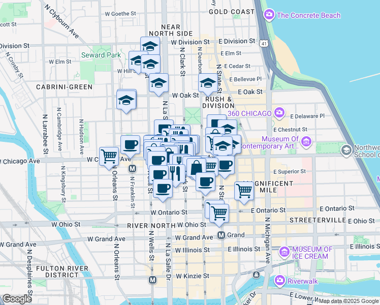 map of restaurants, bars, coffee shops, grocery stores, and more near in Chicago