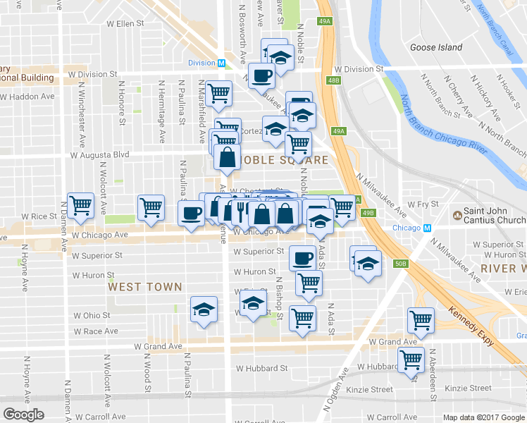 map of restaurants, bars, coffee shops, grocery stores, and more near N Greenview Ave & W Fry St in Chicago