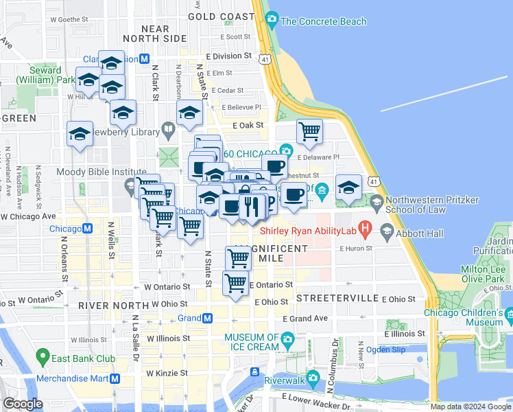 map of restaurants, bars, coffee shops, grocery stores, and more near in Chicago