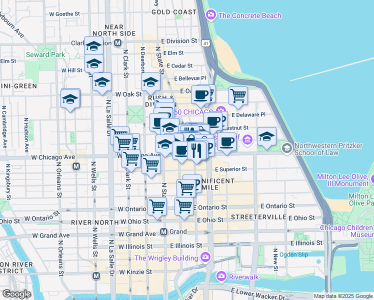 map of restaurants, bars, coffee shops, grocery stores, and more near in Chicago