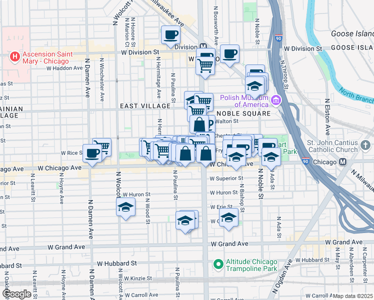 map of restaurants, bars, coffee shops, grocery stores, and more near in Chicago