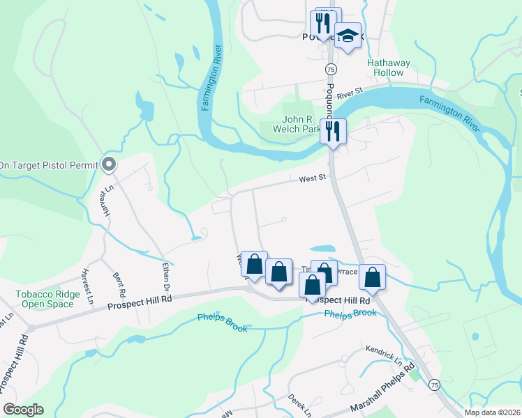 map of restaurants, bars, coffee shops, grocery stores, and more near 91 Timothy Terrace in Windsor
