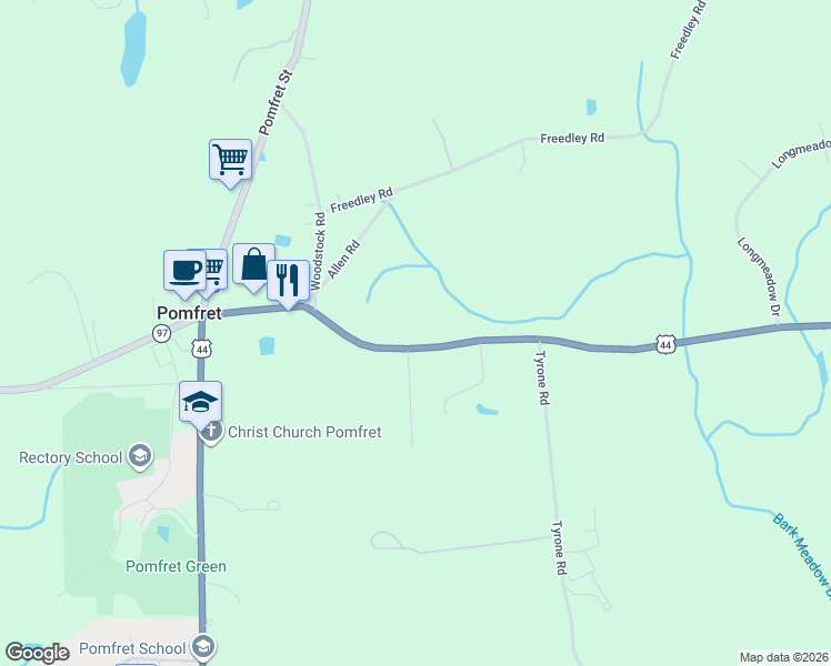 map of restaurants, bars, coffee shops, grocery stores, and more near 95 Putnam Road in Pomfret