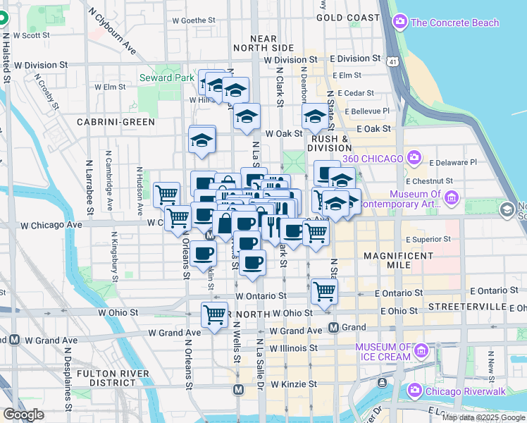 map of restaurants, bars, coffee shops, grocery stores, and more near in Chicago