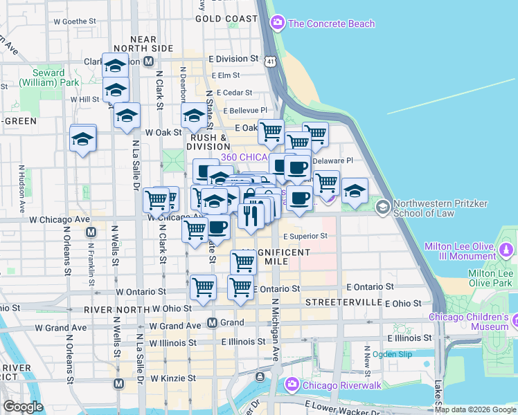map of restaurants, bars, coffee shops, grocery stores, and more near in Chicago