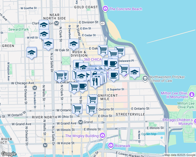 map of restaurants, bars, coffee shops, grocery stores, and more near in Chicago