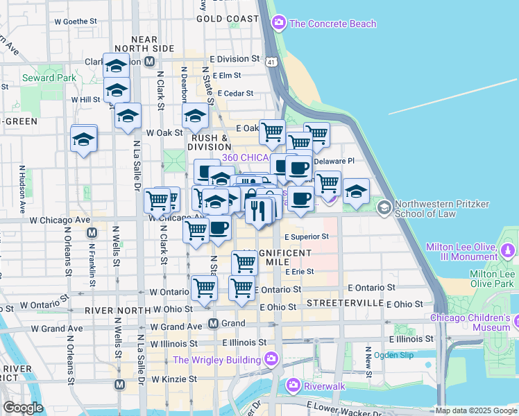map of restaurants, bars, coffee shops, grocery stores, and more near in Chicago