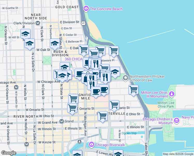 map of restaurants, bars, coffee shops, grocery stores, and more near in Chicago