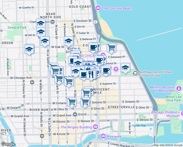map of restaurants, bars, coffee shops, grocery stores, and more near in Chicago